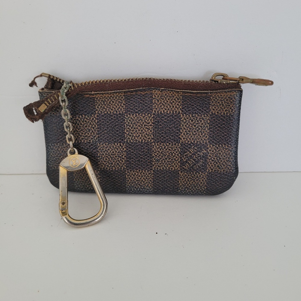 Louis Vuitton Pochette Cles Damier Ebene Key Pouch Coin Purse Brown Wallet